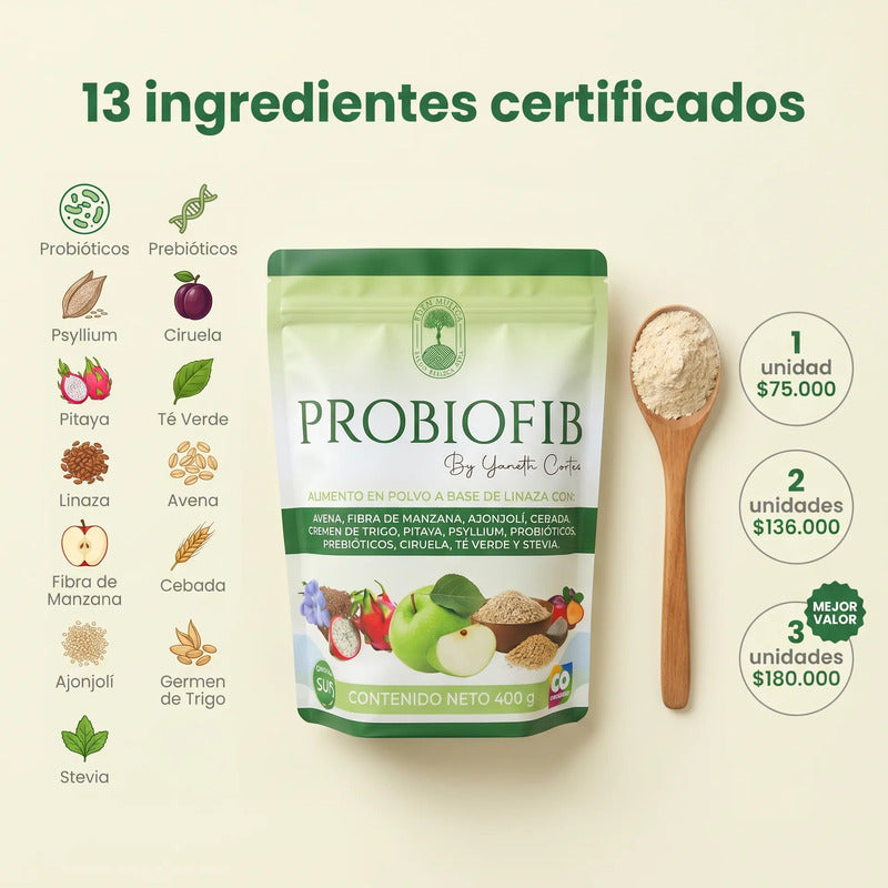 Probiofib Fibra Pre Y Probióticos Estreñimiento Pack X2 Naranja